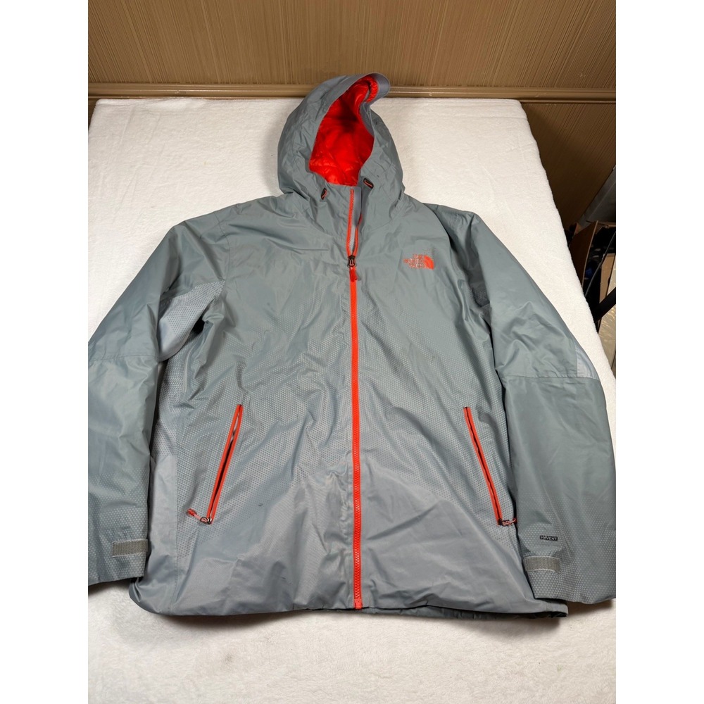 The North Face HyVent Jacket Mens XL Grey Orange Waterproof Hooded Rain Coat